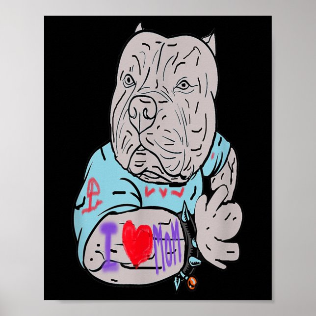 Póster Perro divertido de Pitbull que amo a mamá regalo d (Frente)