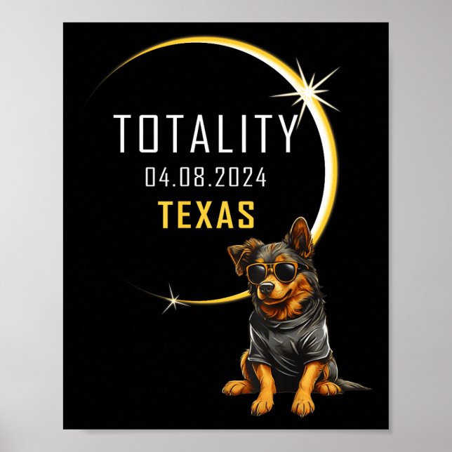 Póster Perro divertido del eclipse solar total de Texas (Frente)