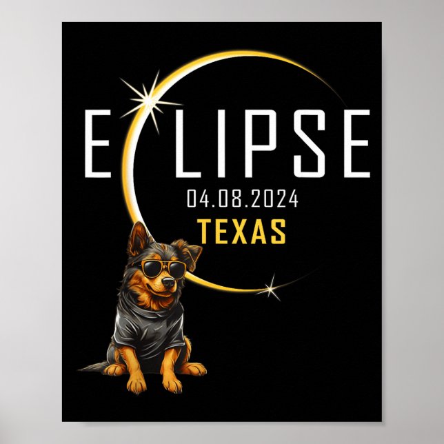 Póster Perro divertido del eclipse solar total de Texas (Frente)