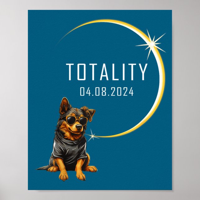 Póster Perro Divertido Eclipse Solar Total Totalidad (Frente)