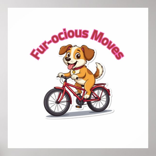Póster **Perro Divertido en Bicicleta – Perro Adorable Mo (Frente)