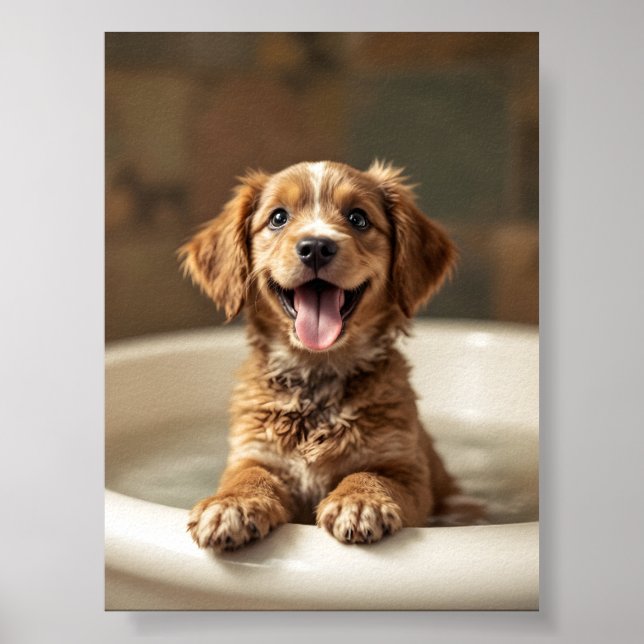 Póster Perro divertido en el baño (Frente)