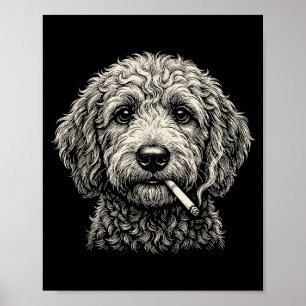 Póster Perro Divertido Fumando Cigarrillo Golden Doodle