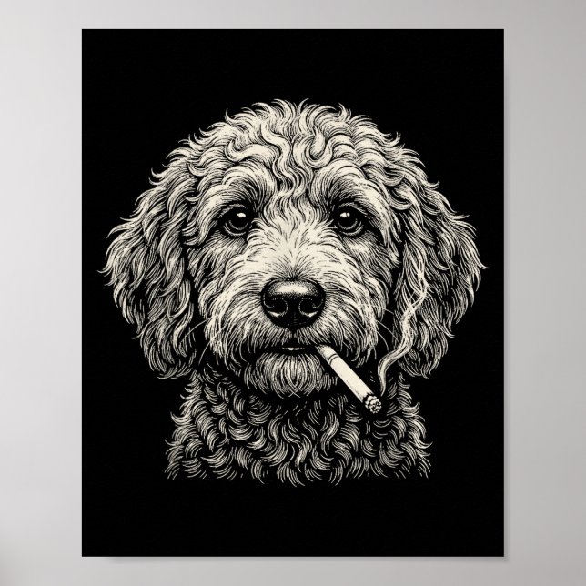 Póster Perro Divertido Fumando Cigarrillo Golden Doodle (Frente)