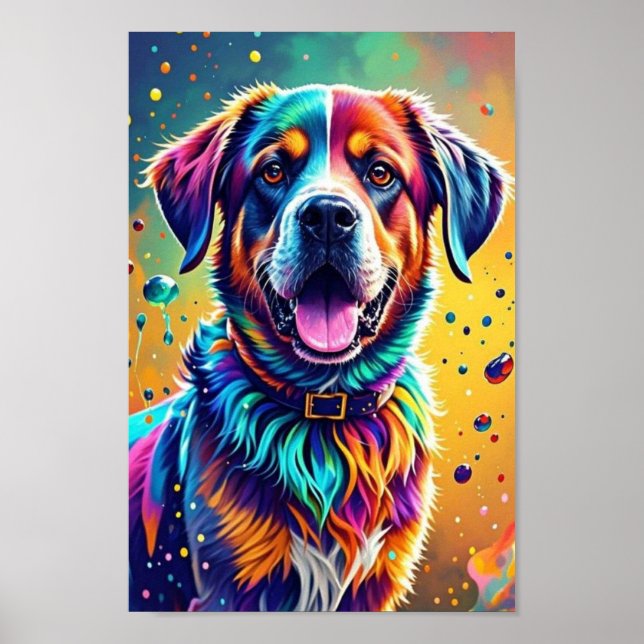 Póster Perro divertido grande feliz juguetón colorido, sa (Frente)