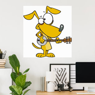 Póster Perro divertido jugando música banjo