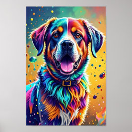 Póster Perro divertido juguetón feliz gigante colorido, s