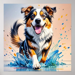 Póster Perro divertido juguetón feliz gigante colorido, s
