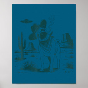 Póster Perro divertido occidental ovni pug vintage