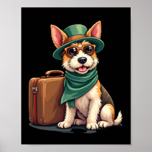 Póster Perro Divertido Viajando con Gráfico de Bolsa para