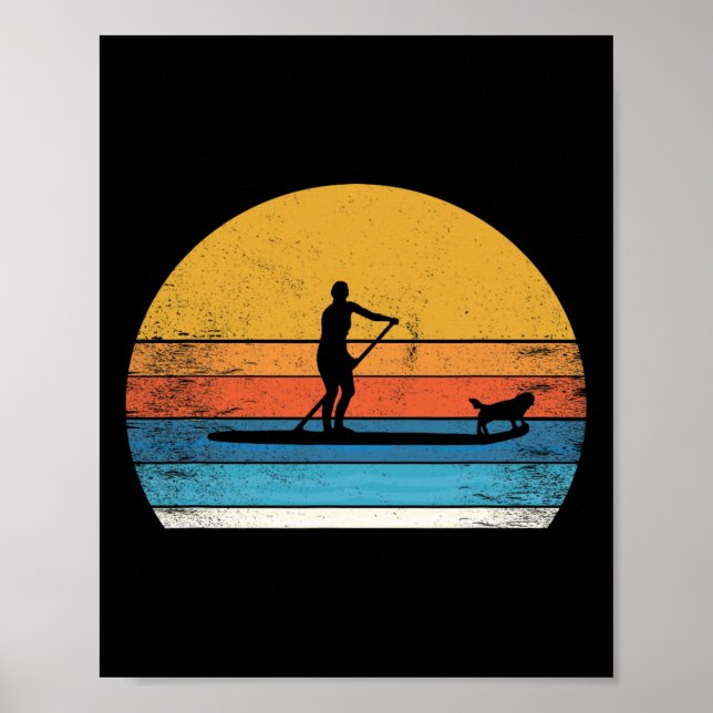 Póster Perro divertido y genial en paddleboard de pie SUP (Frente)