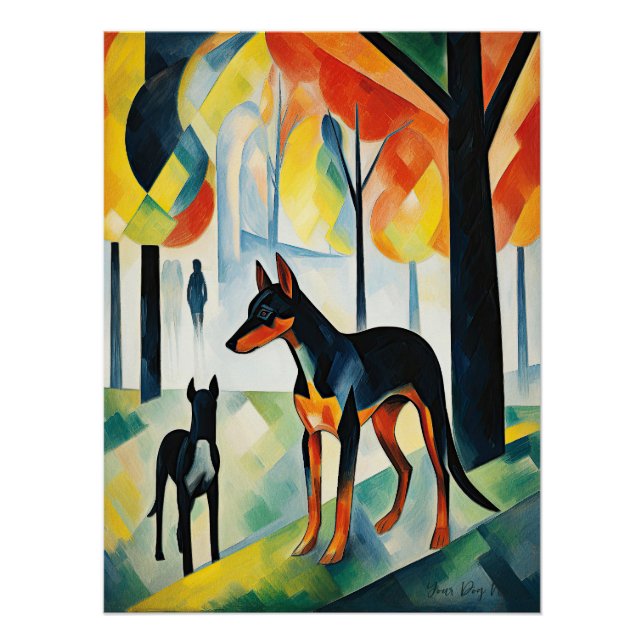 Póster Perro Doberman caminando en el parque 05 - Mamáes  (Anverso)