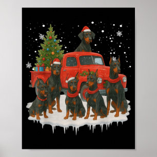Póster Perro Doberman Nscher Camión Rojo Árbol de Navidad