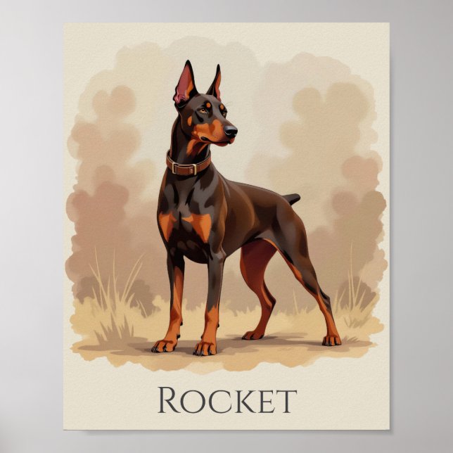 Póster Perro Doberman Pinscher Marrón Óxido Rojo (Frente)