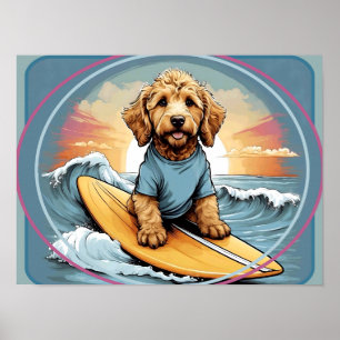 Póster Perro Doodle Surfando
