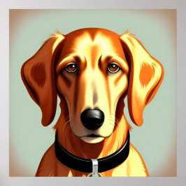 Póster Perro dorado con etiqueta de identidad de collar
