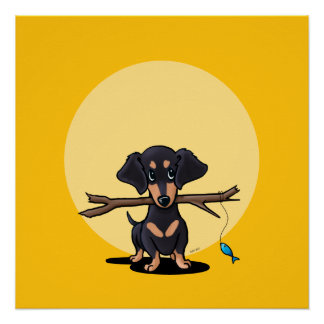 Póster Perro Doxie Pescador Amarillo Soleado
