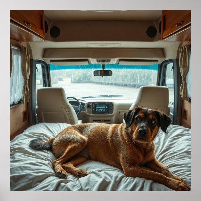 Póster Perro durmiendo en el acogedor interior de una RV (Frente)