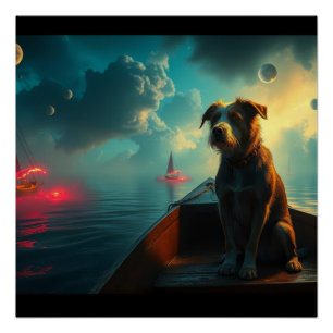 Póster Perro en barco