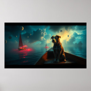 Póster Perro en barco