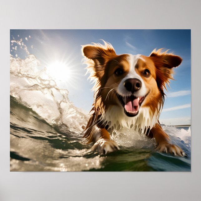 Póster Perro en la tabla de surf (Frente)