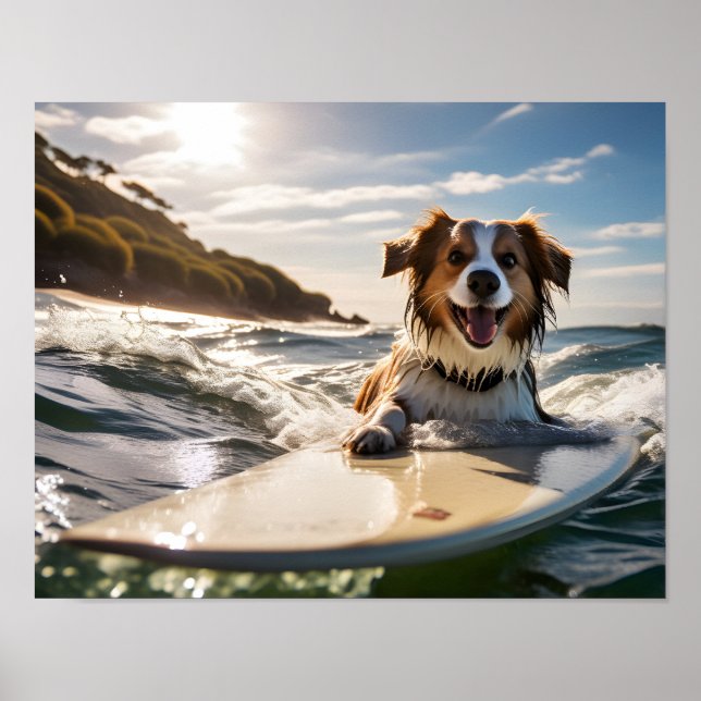 Póster Perro en la tabla de surf (Frente)