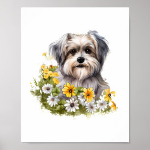 Póster Perro en un jardín de flores