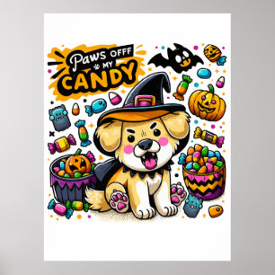 Póster Perro enojado de Halloween con sombrero de bruja s