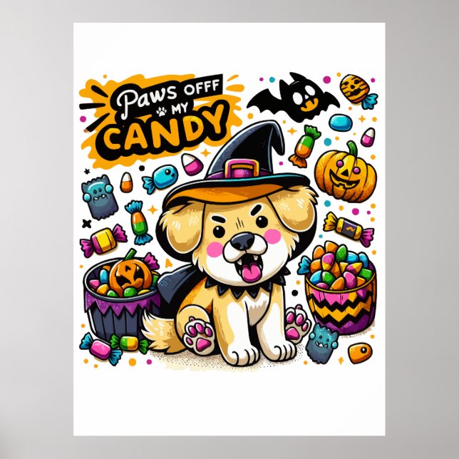 Póster Perro enojado de Halloween con sombrero de bruja s (Frente)