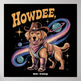Póster Perro Espacial Vaquero Divertido Retriever Dorado