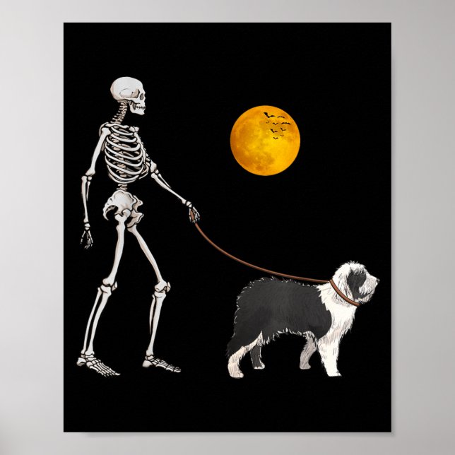 Póster Perro esqueleto de pastor inglés antiguo caminando (Frente)