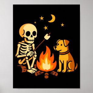 Póster Perro Esqueleto Fogata Camping Amante de Perros Di
