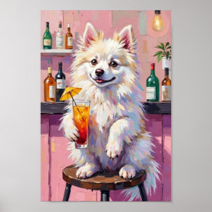 Póster Perro Esquimal Americano en la escena del bar, per