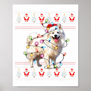 Póster Perro Esquimal Americano Jersey Feo Luces de Navid