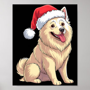 Póster Perro Esquimal Americano Navidad Sombrero de Santa