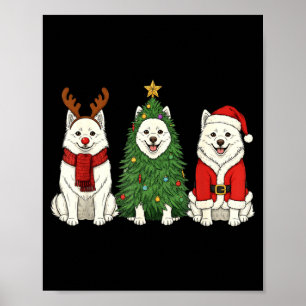 Póster Perro Esquimal Americano Retro Navidad Santa Reno
