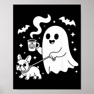 Póster Perro Fantasma Bulldog Francés Café Halloween