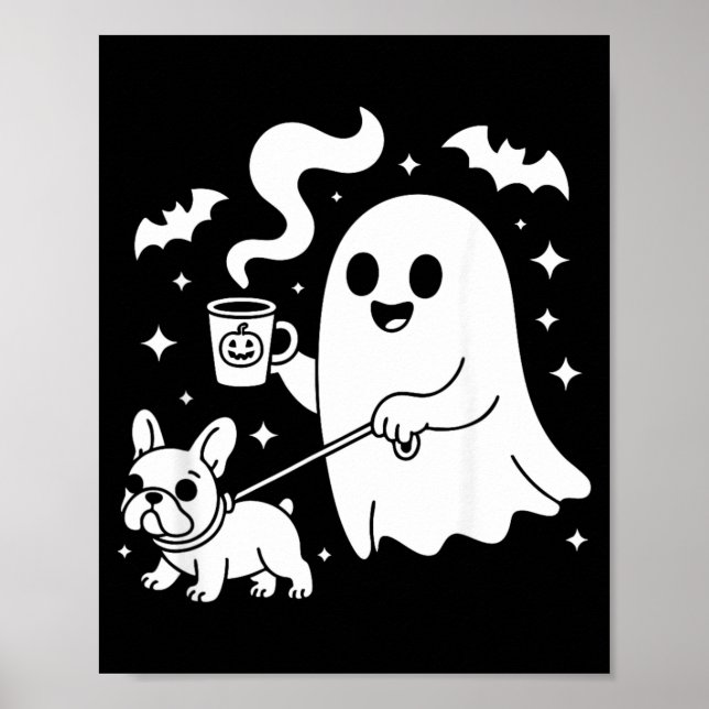 Póster Perro Fantasma Bulldog Francés Café Halloween (Frente)