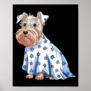 Póster Perro fantasma de Halloween con flores divertido H