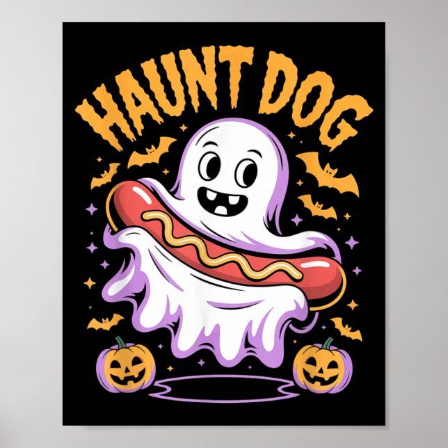 Póster Perro Fantasma Divertido Hotdog Halloween (Frente)