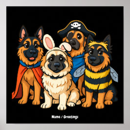 Póster Perro Fantasma Pastor Dorado Halloween Divertido E