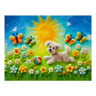 Póster Perro Felino Corriendo después de la pelota en Mea