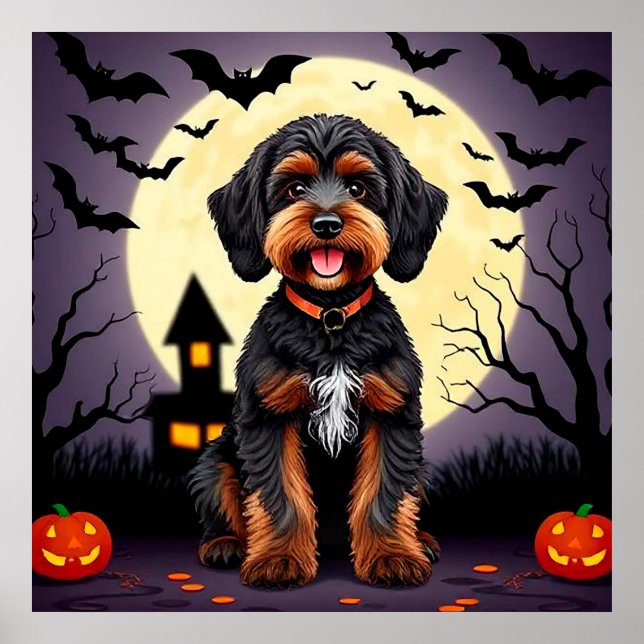 Póster Perro feliz en el tema de Halloween (Frente)