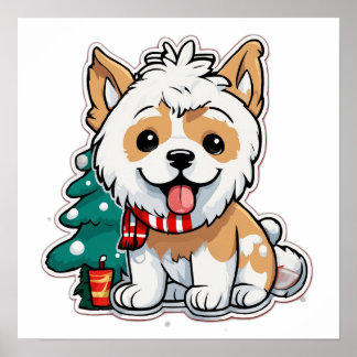 Póster Perro Feliz Navidad Con Taza De Café | Navidades L