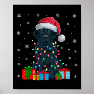 Póster Perro Feo Navidad Enciende Santa Hat Perro negro d