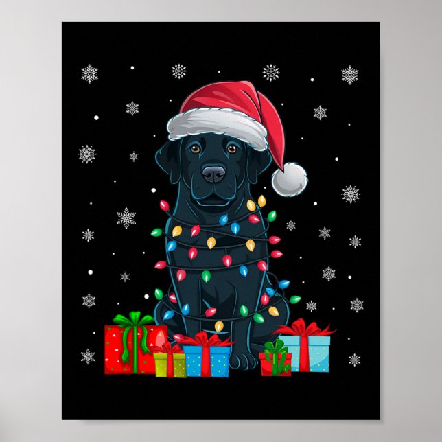 Póster Perro Feo Navidad Enciende Santa Hat Perro negro d (Frente)
