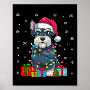 Póster Perro Feo Navidad enciende Santa Hat Schnauzer Dog