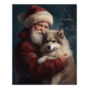Póster Perro finlandés de Laponia Santa Claus Navidad Fes