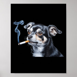 Póster Perro fumando cigarrillo chihuahua divertido meme 