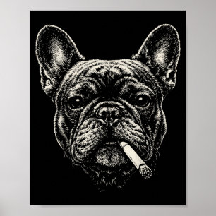 Póster Perro fumando cigarrillo divertido meme de bulldog